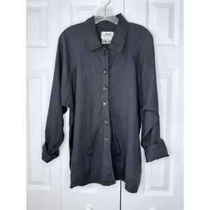FLAX by Jeanne Engelhart 100% Linen Shirt Jacket‎ Shacket Black Petite Lagenlook